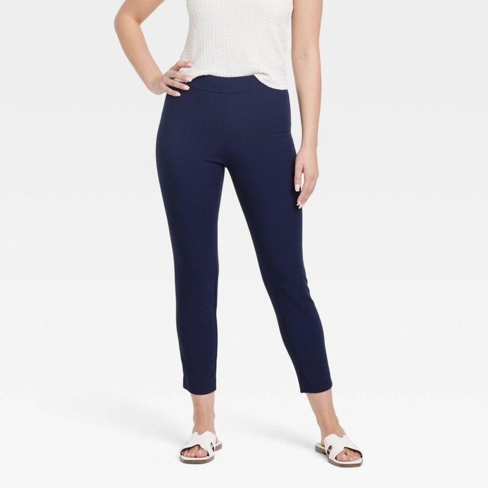Women's High-Rise Skinny Ankle Pull-On Pants - A New Day Navy 4 Short